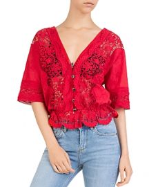 The Kooples Sheer Lace-Inset Cotton Top at Bloomingdales